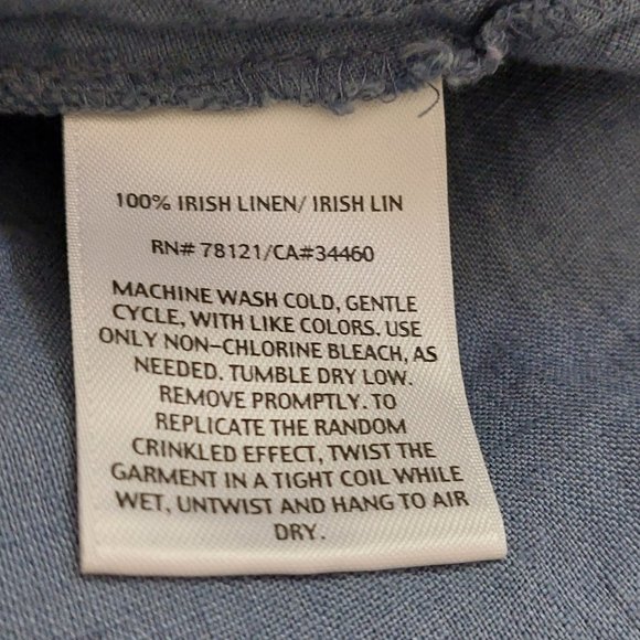 Eileen Fisher Blue Linen Tunic Top with Button Down Collar and Long Sleeves - Picture 6 of 6